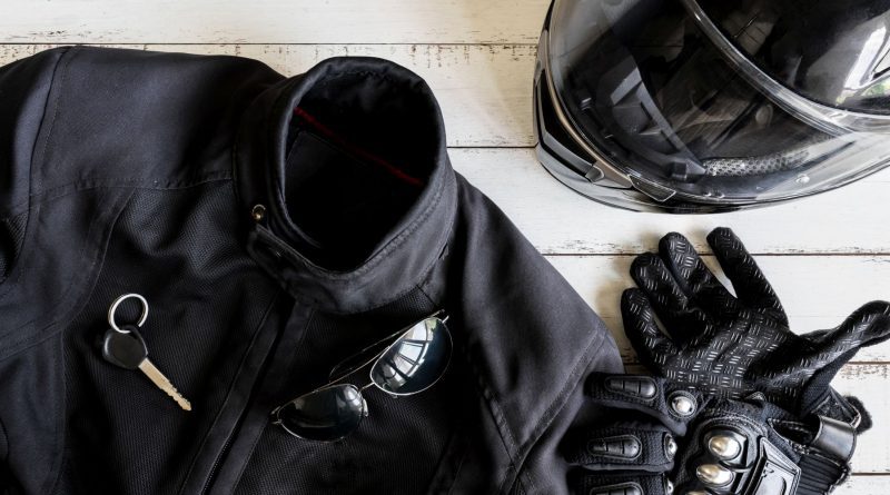 Outfit of Biker and accessories with copy space